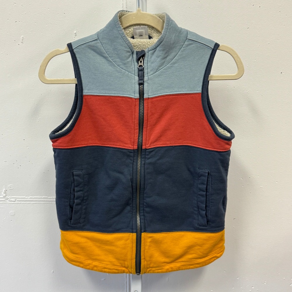 Hanna Andersson Kids Boys Colorblock Sherpa Lined Cotton Zip Up Vest 130cm US 8